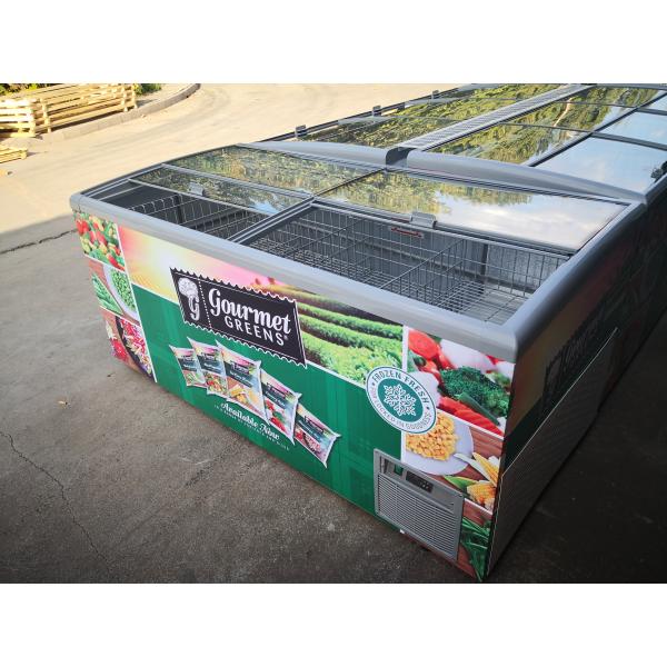 Сползая стеклянный замораживатель острова двери 850L открытый верхний с изготовленный на заказ клеймить