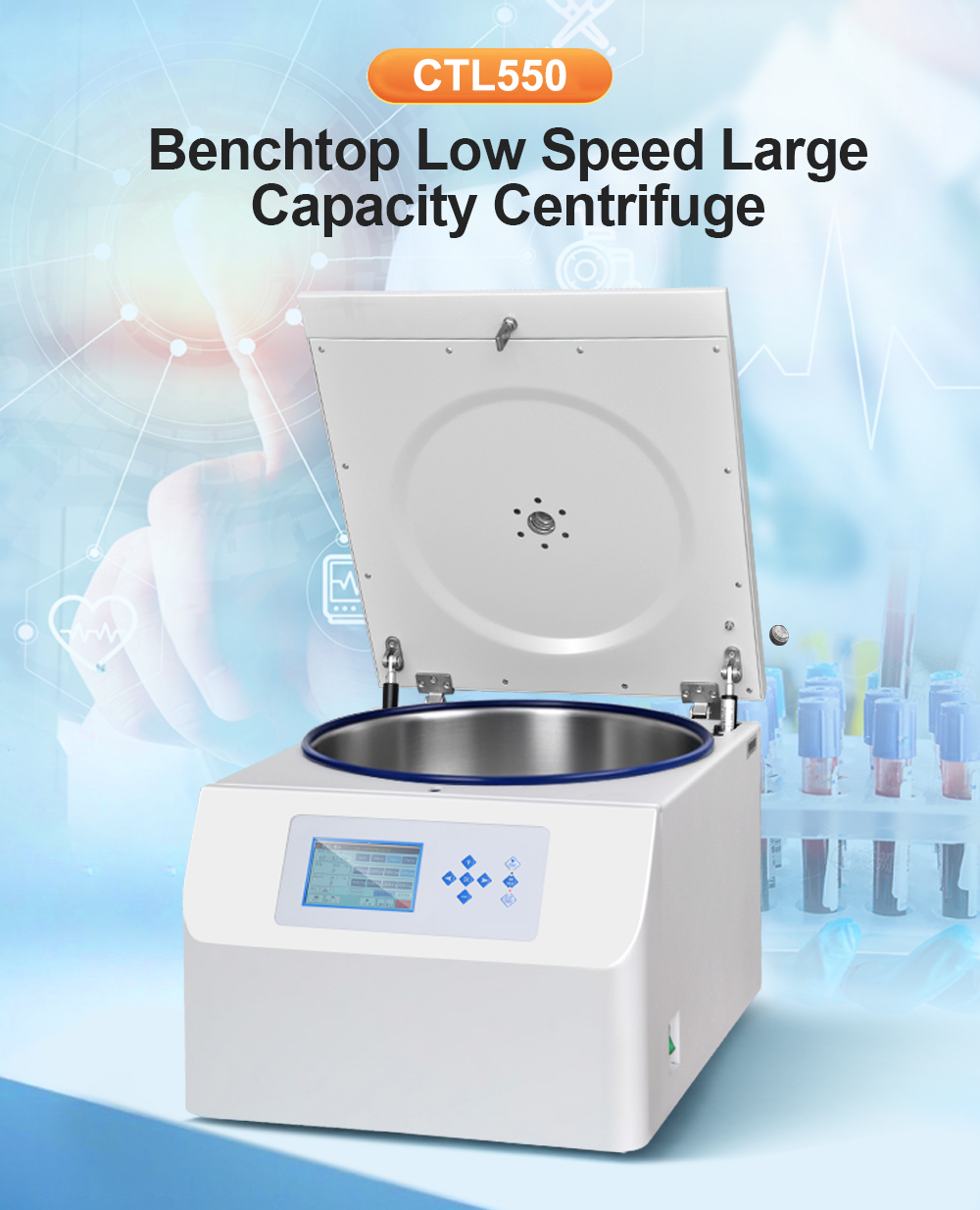 CTL550 Refrigerated Large Volume Lab Centrifuge 3000ml Stainless Steel Horizontal Rotor 5500rpm Bovine Semen Processing for Fat