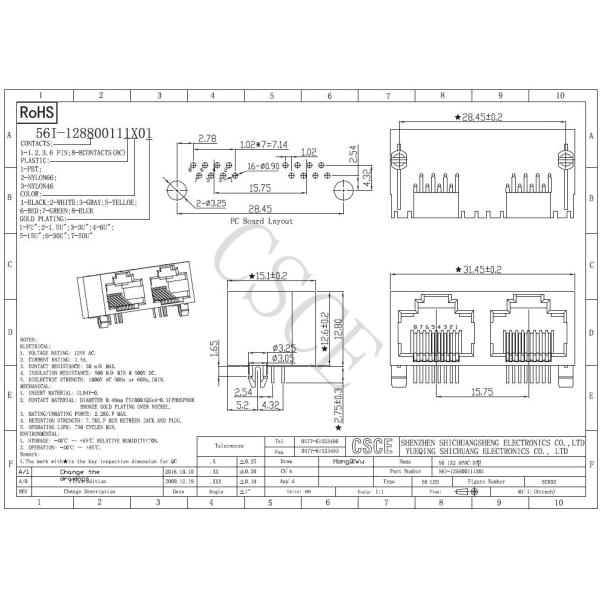 Dual Port RJ45 Multi Port Black Housing 56-D Series Without Leds Ethernet Connector