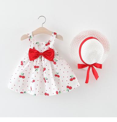 Menina Cherry Sling Fruit Design Dress bonito da roupa do vestido das crianças novas do verão