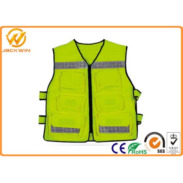 Construction Reflective Work Vests , Velcro Highway Safety Vest with Pockets