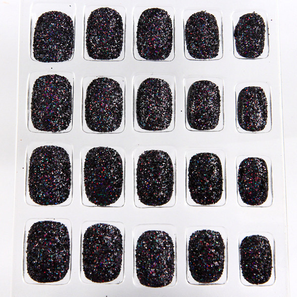Pre Glued matte black fake nails for little girls , japanese fake nails