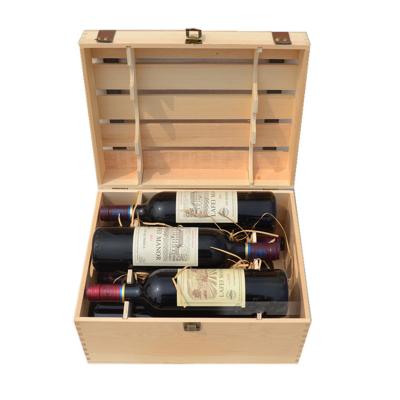 6 Bottles Natural Pine Wine Box Hand Made 360*265*210 Mm With FSC Certificate