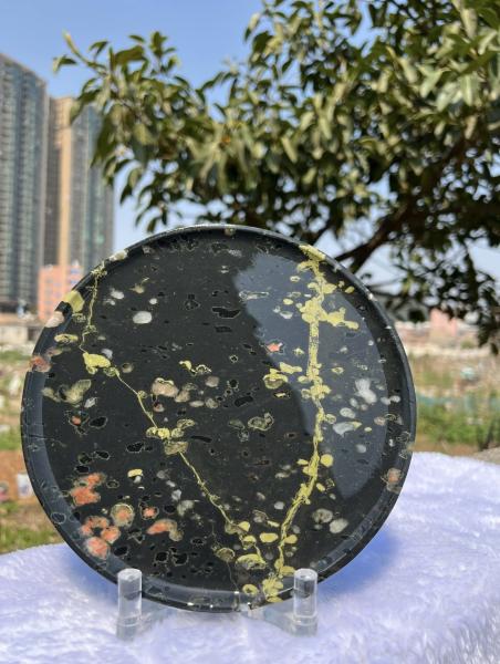 Luxury Round Marble Plate Plum Wearproof Blossom Jade Marble Tray