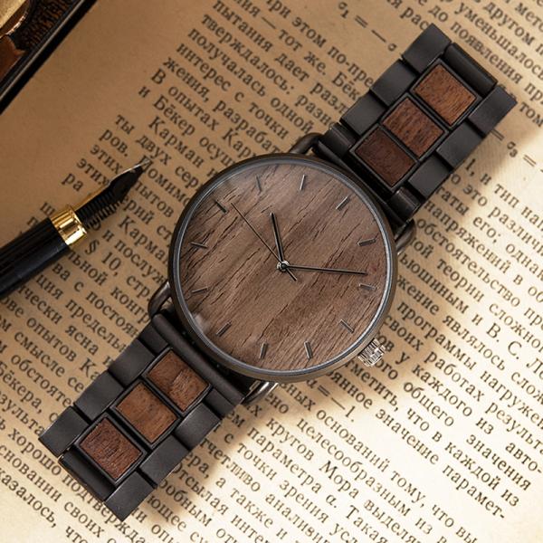 Wooden Band Quartz Battery Wristwatches Harlex Mirror Material 113g