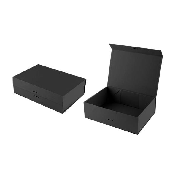 Caja de venta al por menor de lujo plegable de cartón negro de ropa de embalaje de papel regalo caja magnética con logotipo
