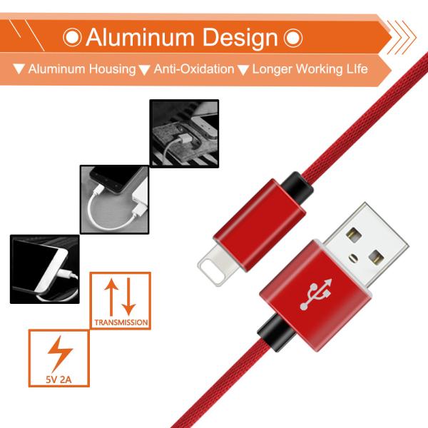 iPhone 6 7 8 XR iPad Cloth Braided USB Cable High Light Aluminum Alloy Housing