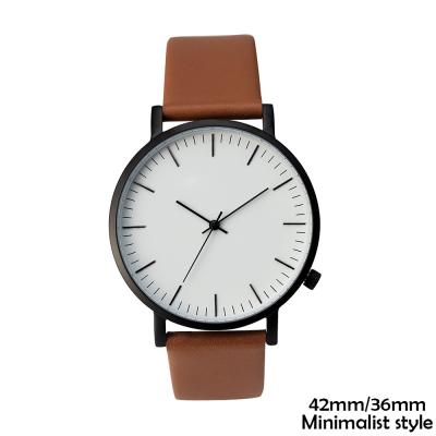 Sanded Black Minimalist Waterproof Watch , Minimalist Brown Leather Watch