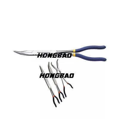 13 4pc Long Reach Pliers Set Double X Joint  Bent Nose Clip Holding 335mm