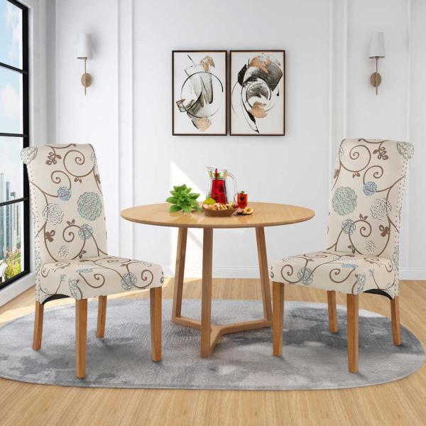 Nailed Trim High Back Floral Dining Chair Sets 300lb 41.7 Inch High