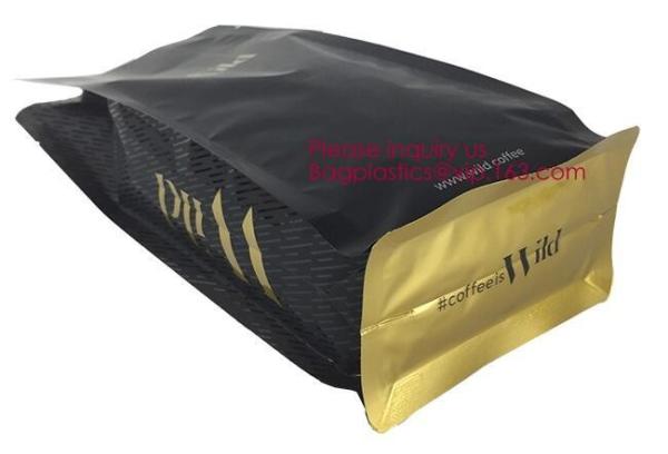 Custom Printing Aluminum Foil Flat Bottom Pouch Bag Wholesale Square Bottom Coffee Bean Snack Packaging Bag With Valve