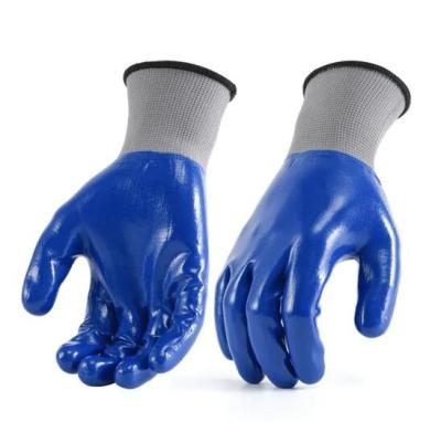 OEM Fully Dipped Nitrile Gloves Polyester Nylon 25cm 26cm Water Resistant Work Gloves