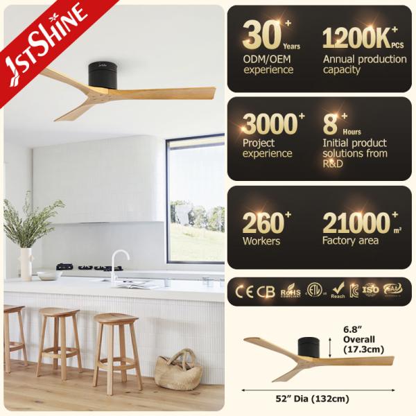 3 lâminas Ventilador de teto de madeira com controle remoto Motor DC silencioso Alta velocidade