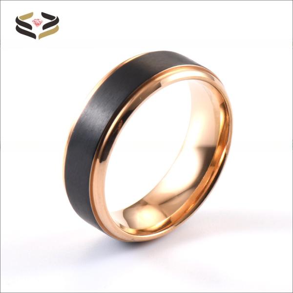 Anillos de titanio para boda, dos tonos, negro y oro rosa, mate cepillado, 8 mm, para hombre y mujer