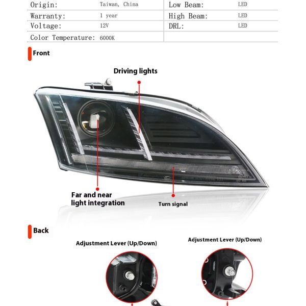 Demillon for Audi Tt Headlight Assembly Modified With Led Dual Lens Original Car Upgraded With Daytime Running