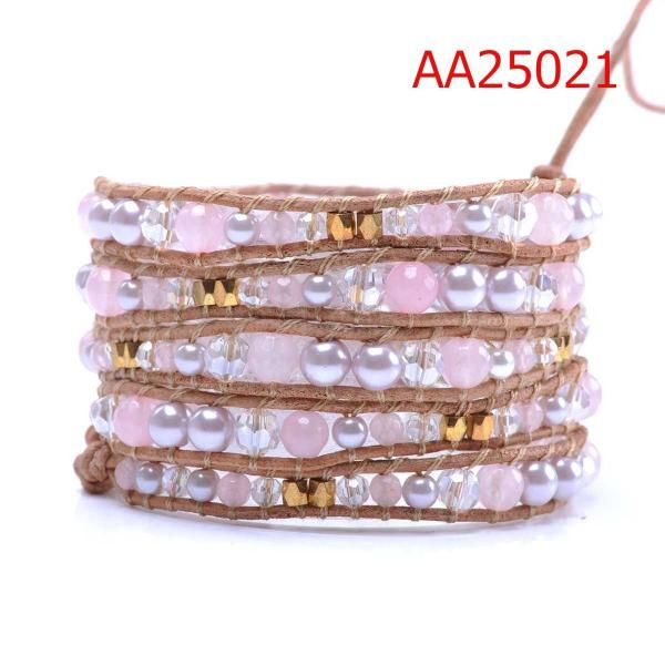 Unique Fashion Design, Pink Pearl Beads Leather Wrap Bracelets with Female Models Fashion