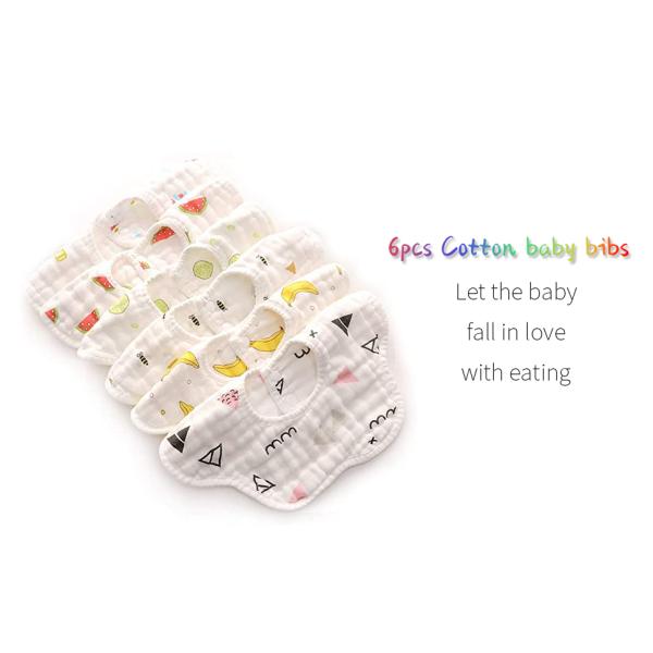 6-Piece Absorbent Muslin Bibs Skin Friendly Multiple Colors For Easy Washing