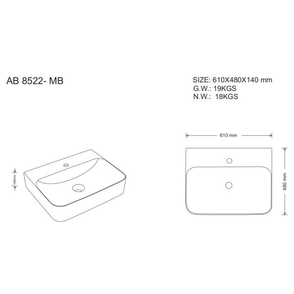 New Fashion Styles AB8522 Bathroom Sinks Rectangle Shape Matt Black Above Counter Wash Hand Basins