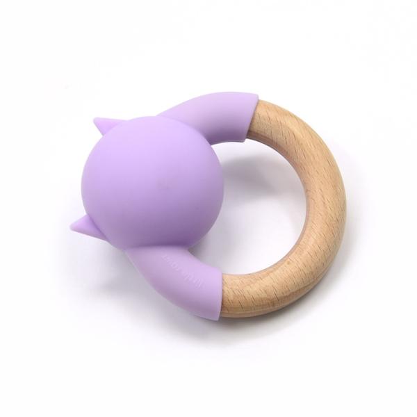 FDA Silicone Baby Wooden Teething Ring Rattle Ball Wooden Animal Teether