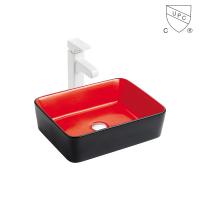 Lavabo rouge de Tableau de dessus d'évier de service commercial de salle de bains et noir en céramique