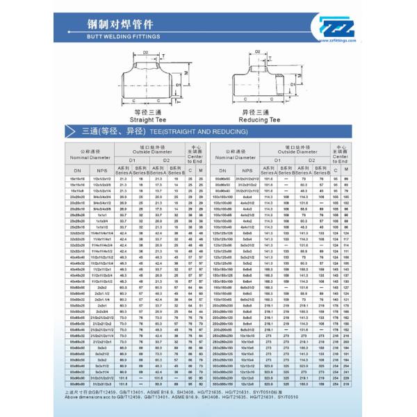 Seamless ASTM A403 Butt Weld WP304 Steel Pipe Tee