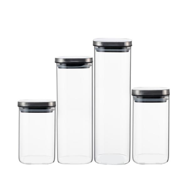 Square Glass Canister and Food Storage Jar with 780ml 1100ml 1400ml Capacity High Borosilicate Glass and Stainless Steel Lid