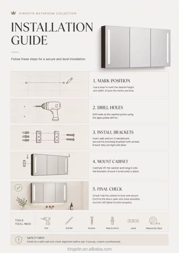 Kingstin Premium Copper-Free Silver Glass Smart LED Mirror Cabinet for Hotels & Home Bathrooms