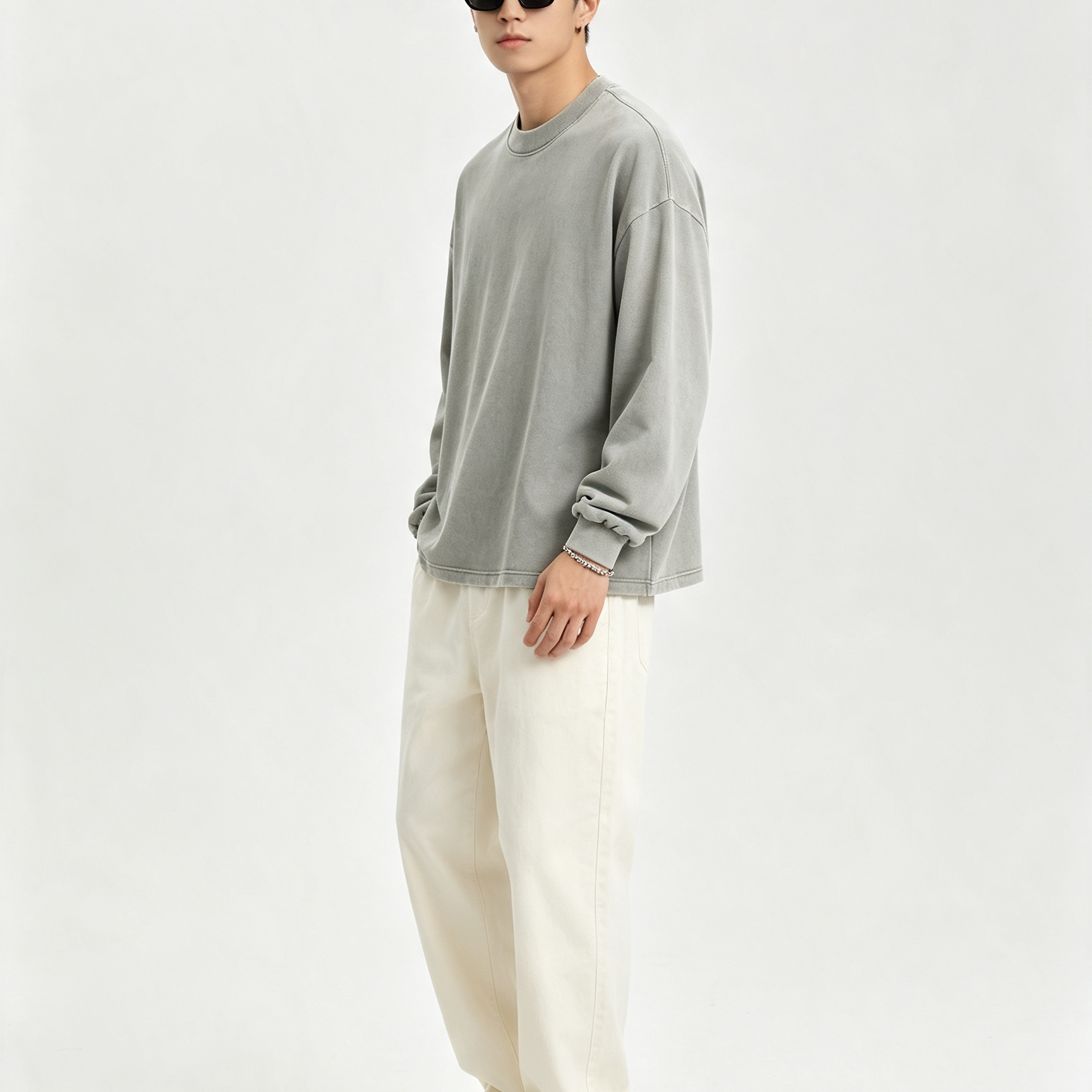 Men’s Loose Fit Cotton Long-Sleeve T-Shirt Casual Crew Neck Streetwear Basic Top