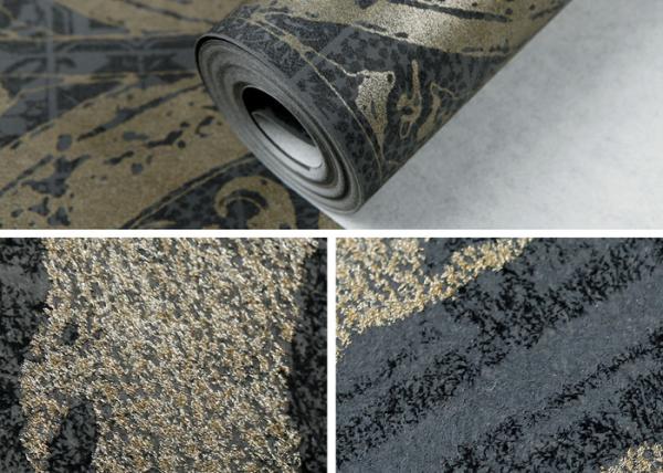 Waterproof Circle Retro Vintage Wallcovering / 0.53*10M Black Bedroom Wallpaper