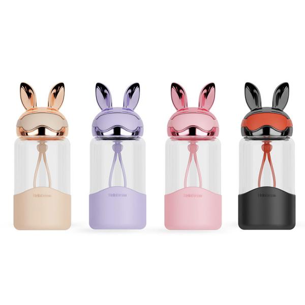 Cute Bunny Design Silicone Sleeve Glass Drink Bottles Bulk 16 Oz