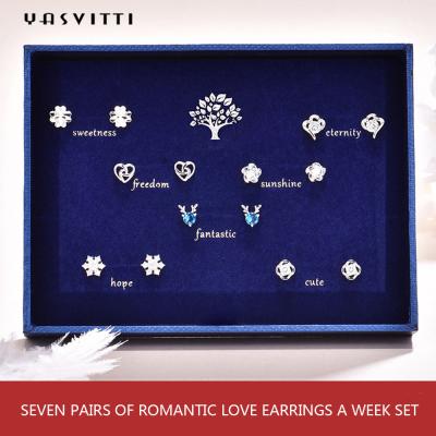 92.5% 1.5g Antler Sterling Silver Jewelry Sets SGS Love Earring Set Blue Antler