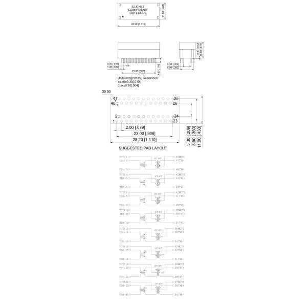4 Rows LAN Isolation Transformer IEEE 802.3ab 1000 Base T 48 PINs