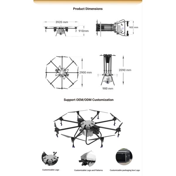 Dron agrícola profesional de alta capacidad de carga y GPS para el control preciso de plagas en