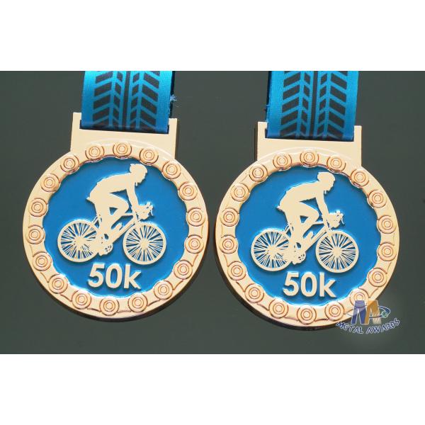 Bicycle 50K Run Custom Made Kids Metal Marathon Medals Soft Enamel Processing
