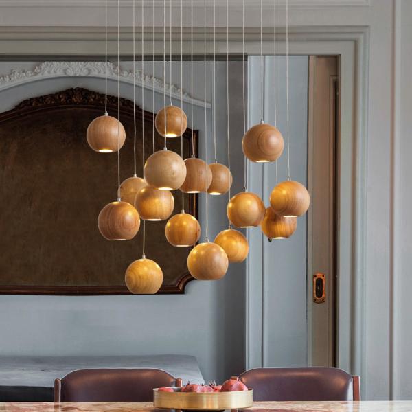 Wood Ball Pendant Lights For Indoor home Lighting Fixtures (WH-WP-15)