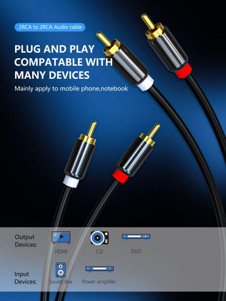 HDTV HiFi 6 Foot Audio And Video Cable 2RCA Male To 2RCA Male