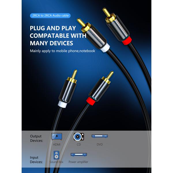 HDTV HiFi 6 Foot Audio And Video Cable 2RCA Male To 2RCA Male