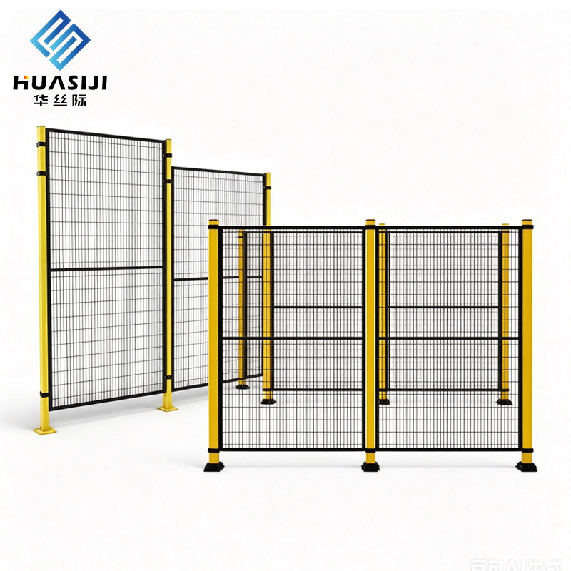 Hsj Modular Robot Safety Fence with Safety Interlock Gate Yellow Wire Mesh