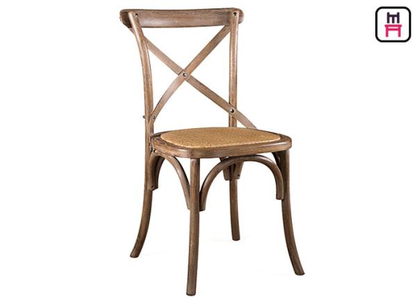 Wedding Event Romantic Wood Restaurant Chairs X Back Chair Rattan Seats / French Style