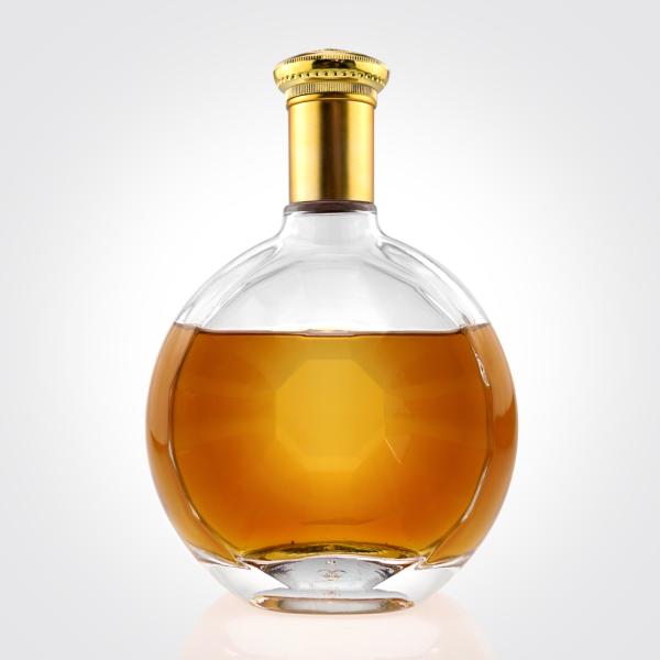 Glass Collar Heavy Customize 750ml Clear Transparent Liquor Bottle with Cork Sealing