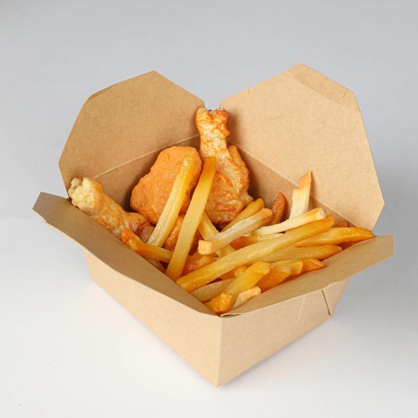 Disposable Kraft Paper Food Box Four-sided Cover Biodegradable Snack Tray