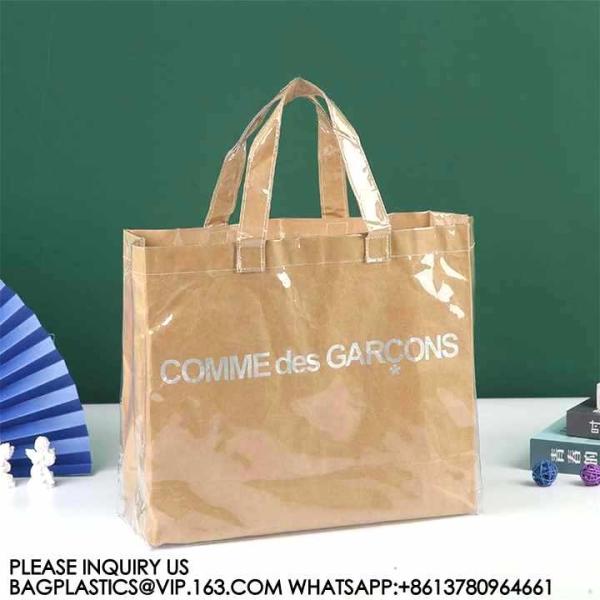 Heavy Duty Sustainable Recyclable Custom Logo Dopont Tyvek PVC Washable Shopping Beach Tote Paper Grocery Bags