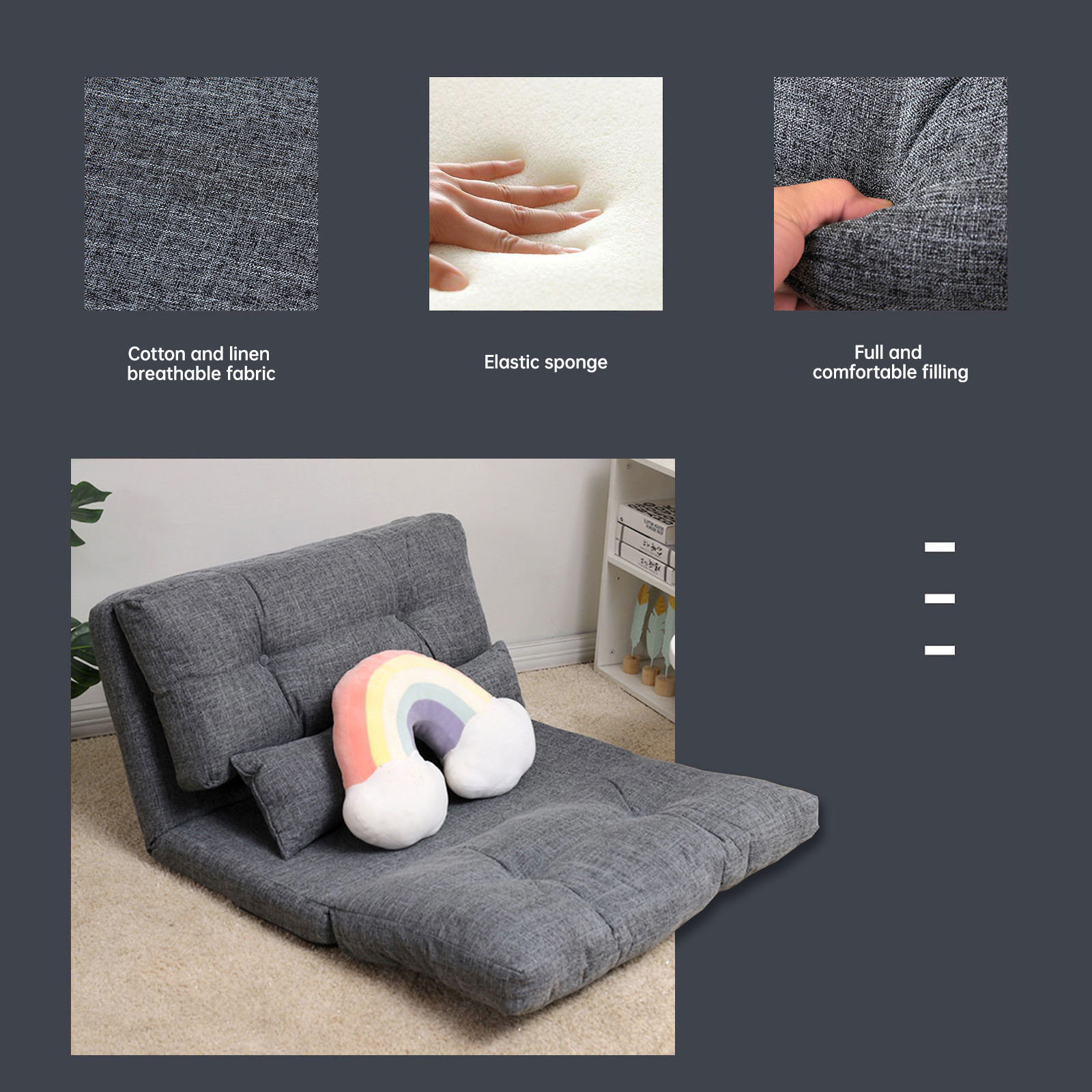 Portable Double Seat Foldable Backrest Square Japanese Style Tatami Reclining Lazy Floor Sofa