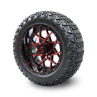 Golf Cart 14 Inch Red/Glossy Black Wheels And 22 Inch Tires Combo