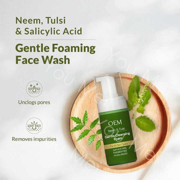 Customized Vegan Neem Tulsi Face Wash PH Balance Facial Cleansing Foam