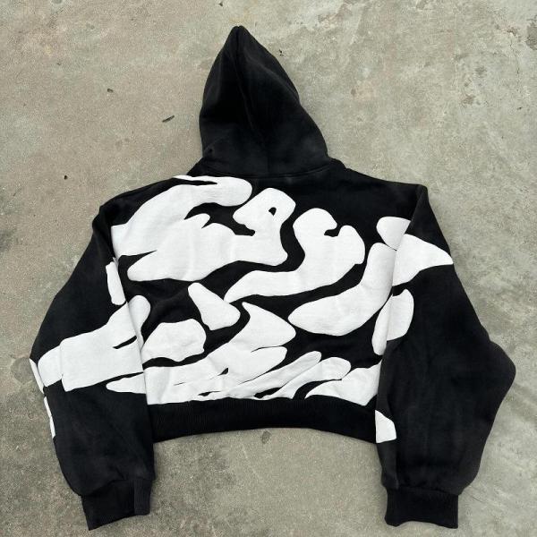 Streetwear French Terry Cropped Pullover Hoodie Men Custom Puff Print Design