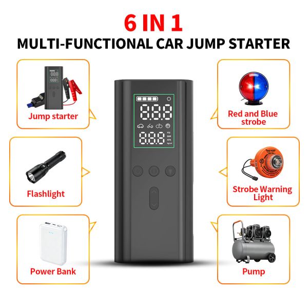 Digital Automobile Emergency Power Supply 6000mAh Portable Tire Inflators 0-150PSI With SOS Light