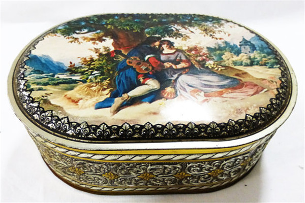 O cosmético personalizado do metal do projeto estanha a caixa extravagante oval da lata dos doces com logotipo