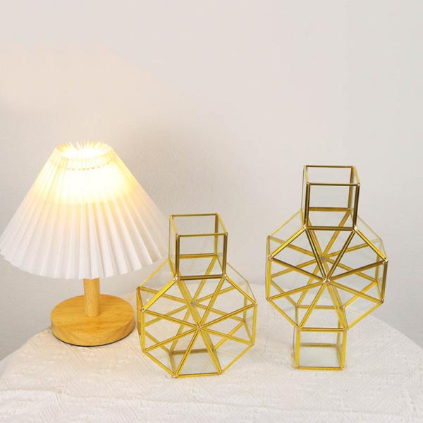 Glass flower house copper vase glass artifact storage windows display box gold bottle shape decoration Yiwu Wholesale