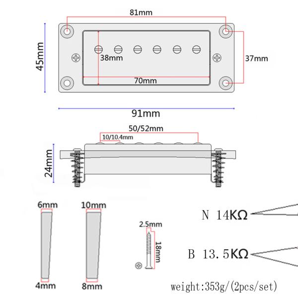 Alnico 5 Chrome Metal Humbucker Pickup Двойная катушка 13 ~ 14kΩ для гитары LP с винтами